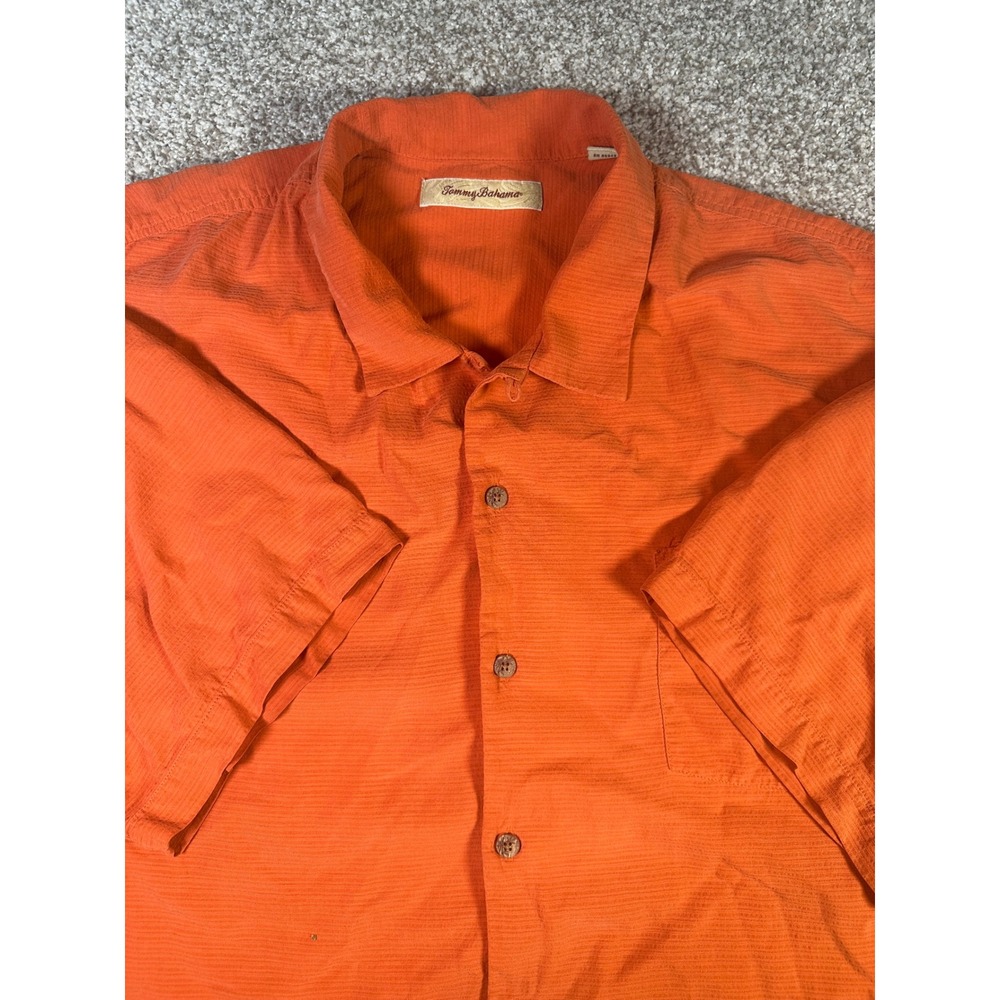 Tommy Bahama Mens XXL Orange 100% Silk Short Sleeve Button Down Camp Shirt